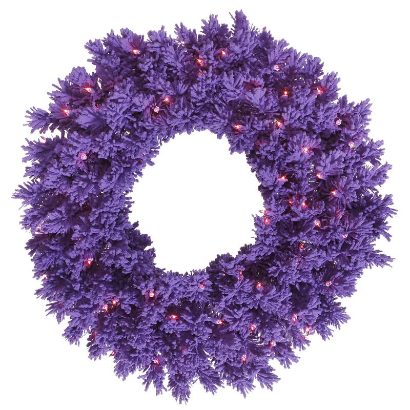 Vickerman 36" Flocked Purple Fir Artificial Christmas Wreath, Purple Dura-Lit LED Lights. - Faux Fir Christmas Wreath - Indoor Seasonal Home Decor image number 0