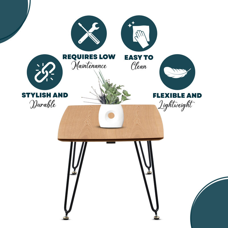 LeisureMod Modern Retro 47" Rectangular Wood Coffee Table with Sturdy Metal Base for Living Room, Apartment & Office