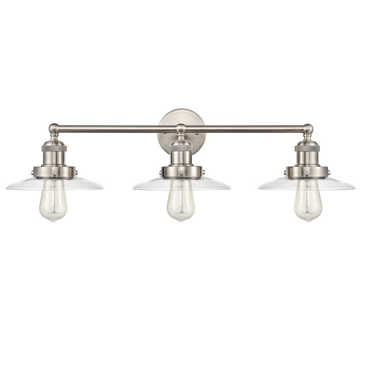 English Pub 28'' Wide 3-Light Nickel Vanity Light with Clear Cover