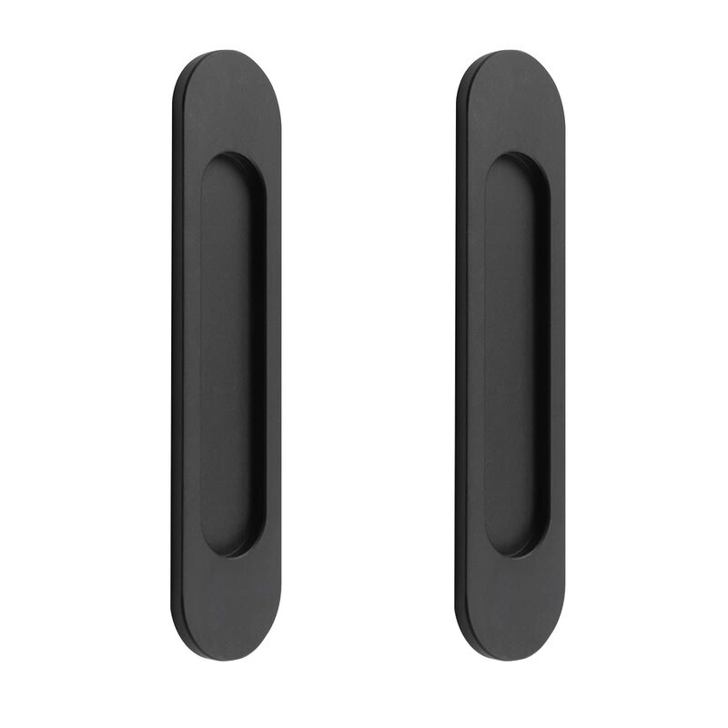 MOROBOR Self-Stick Oval Sliding Door Pulls, 2pcs Matte Black Aluminum Alloy Flush Pull Punch-Free Handle for Sliding Barn Door W