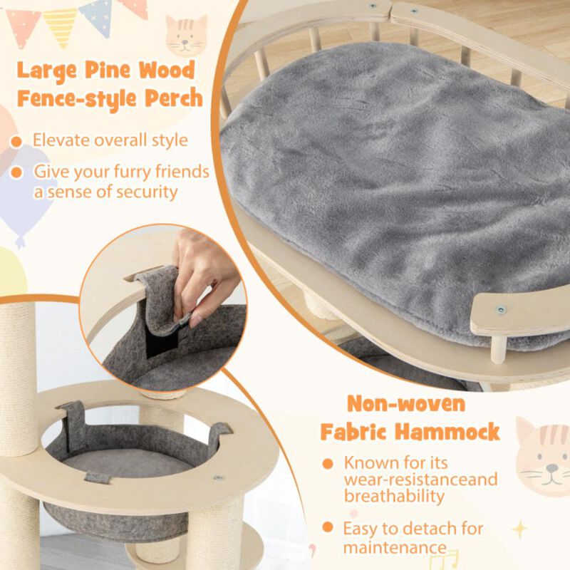 Hivvago 5-level Wooden Cat Tree with Padded Perch Non-woven Hammock
