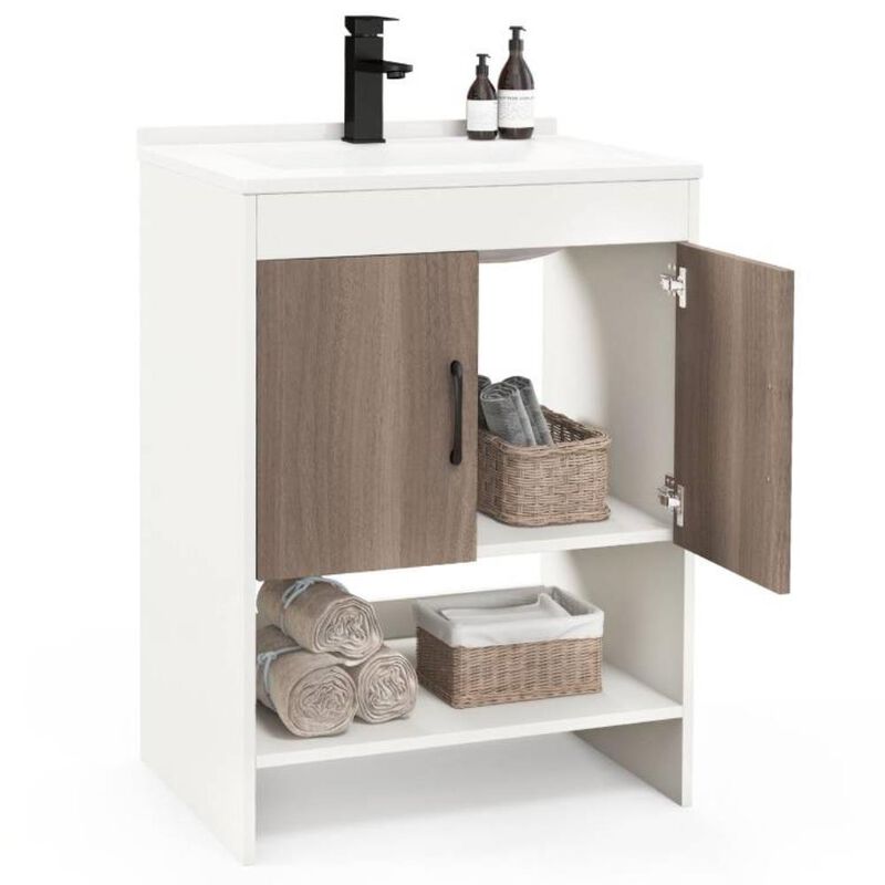 Hivvago Modern White and Grey Wood Finish Bathroom Vanity with Sink and Faucet