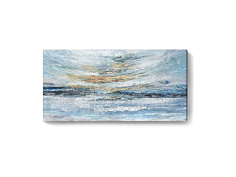 Abstract Wall Art Living Room Large Framed Light Blue Canvas Coastal Theme Ocean image number 0