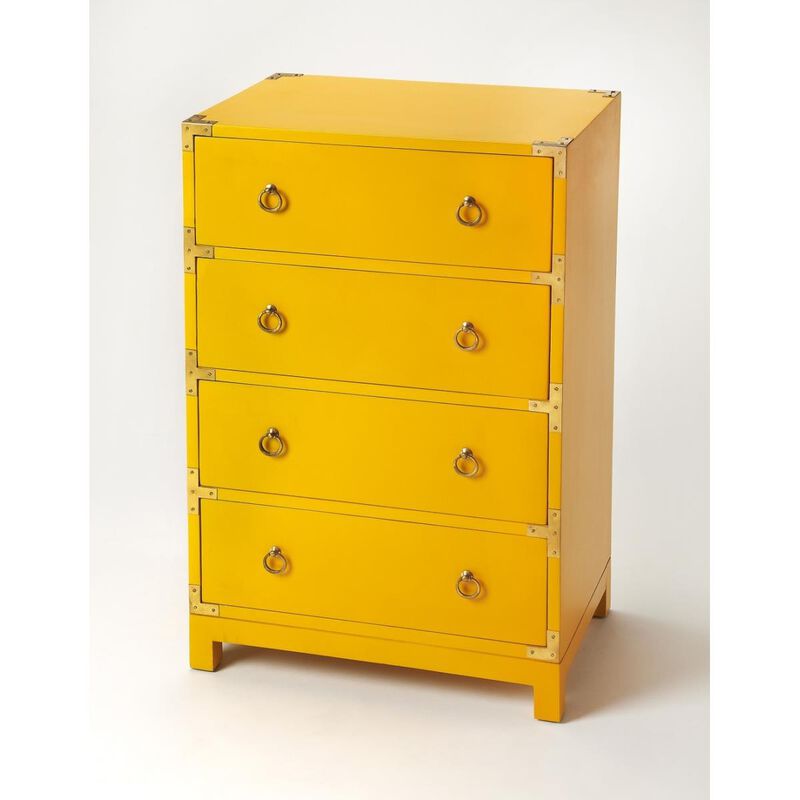 HomeRoots  37.5 x 24 x 16 in. Ardennes Yellow Campaign Accent Chest image number 1