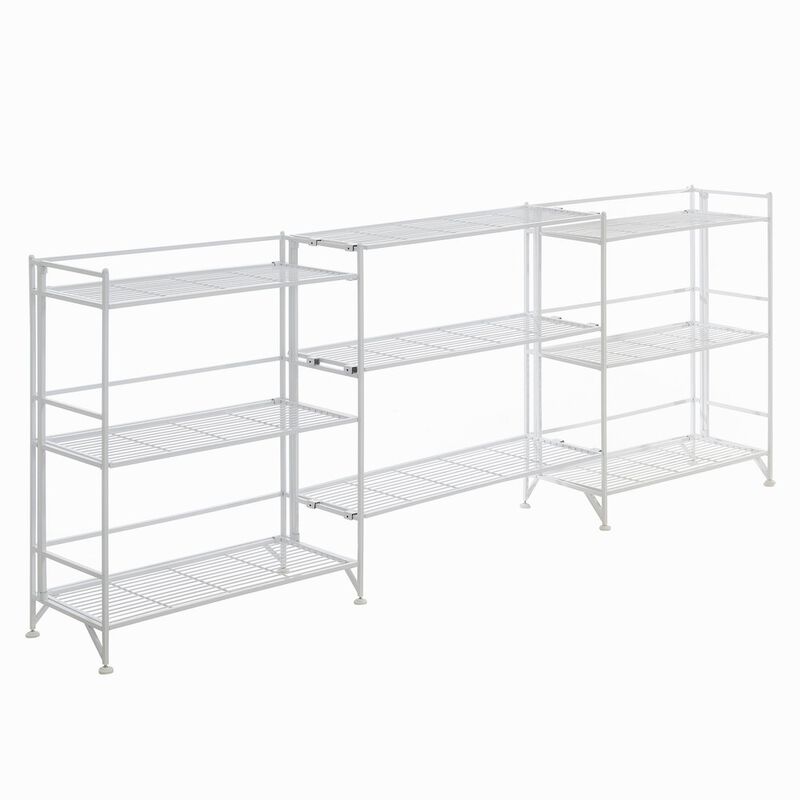 Convenience Concepts 3 Tier Wide Folding Metal Shelves with Set of 3 Deluxe Extension Shelves