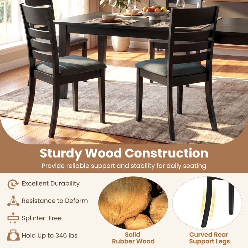 Set of 4 Upholstered Dining Chairs with Rubber Wood Frames for Kitchen-Black image number 6
