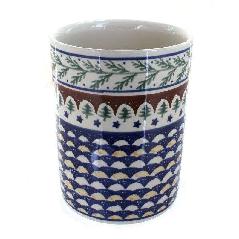 Blue Rose Polish Pottery Evergreen Utensil Jar