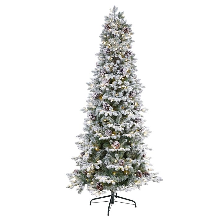 Nearly Natural 7.5-ft Flocked Alaskan Pre-Lit Artificial Christmas Tree 350 LED Lights and 2155 Bendable Branches