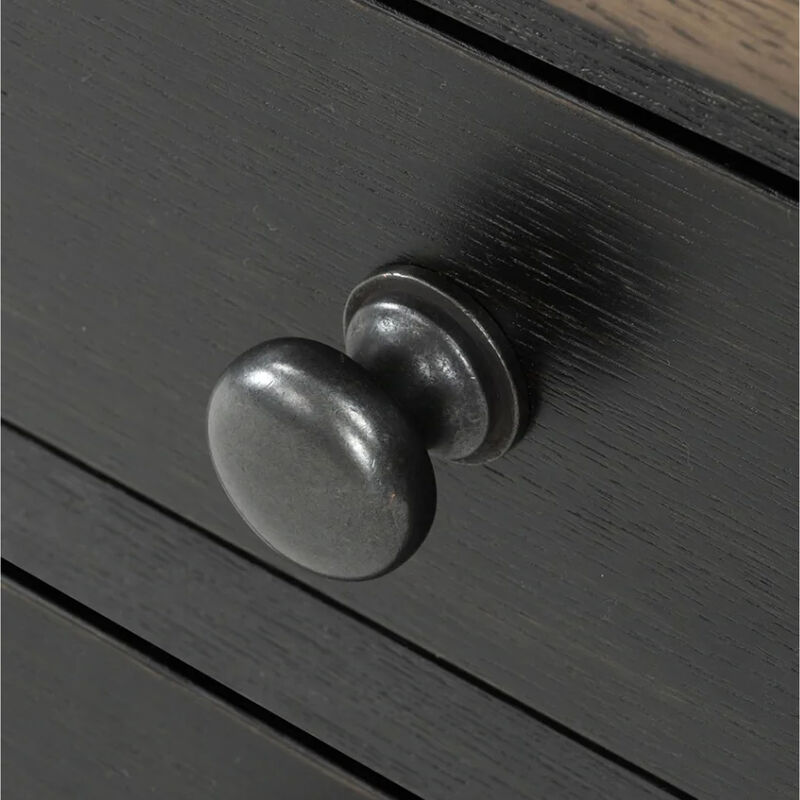 Ginie 64 Inch Dresser, 5 Drawers and Farmhouse Legs, Black Brown Oak