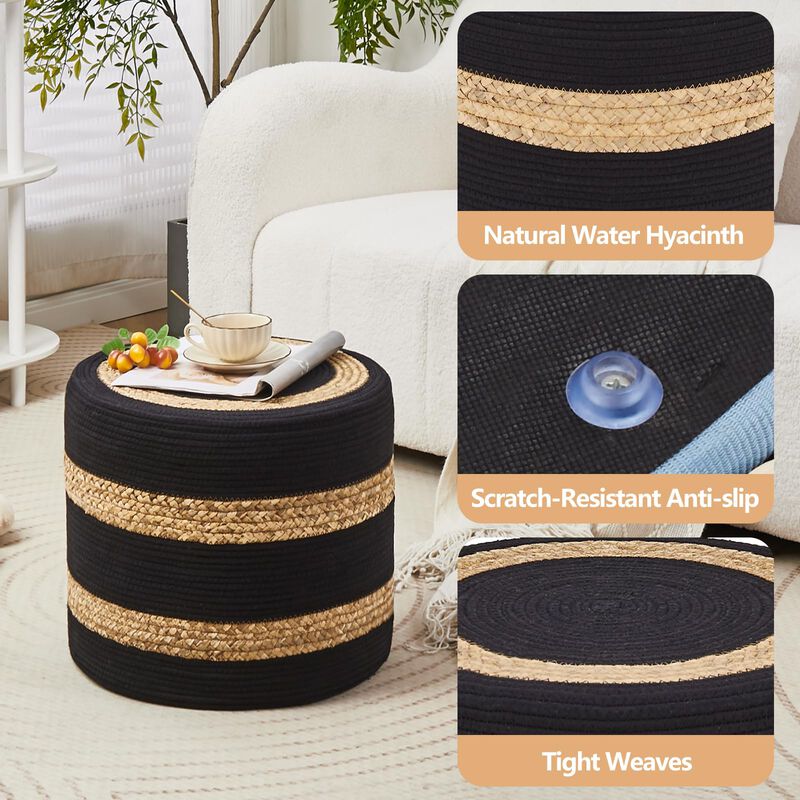 Natural Seagrass Ottoman Pouf Foot Stool for Bedroom Living Room and Home image number 3