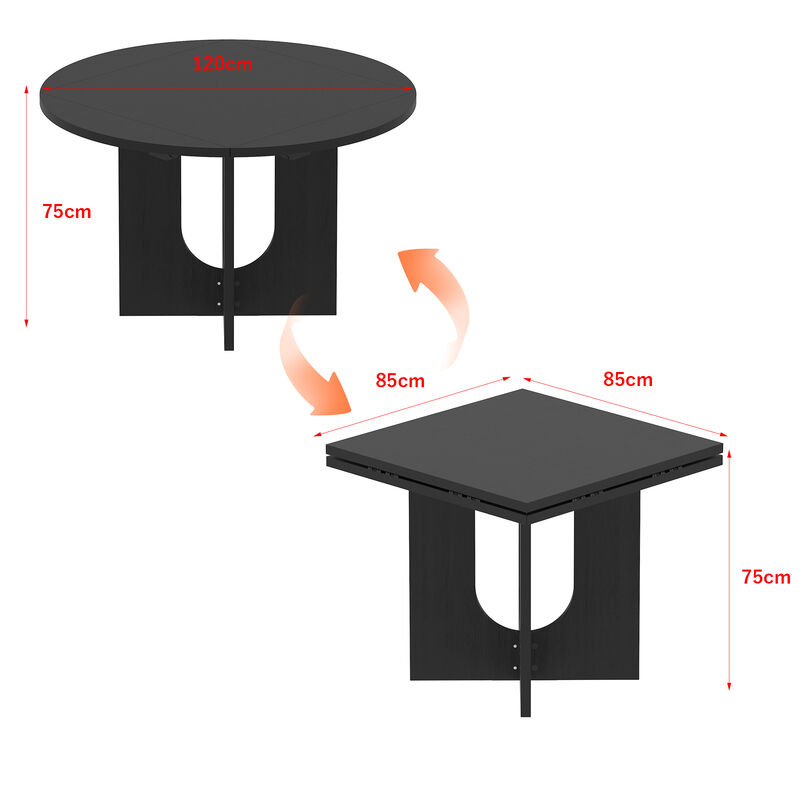 FUFU&GAGA Stylish Foldable Dining Table with Foldable and Fully Thickened Design, Wood Grain Finish, (47.2 in. W x 29.5 in. D x 33.5 in. H), Black