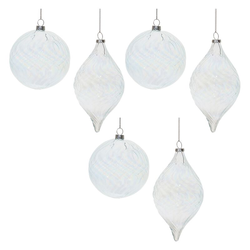 6-Pack Wavy Clear Glass Christmas Ornaments &ndash; Textured Hanging Tree Decorations for Elegant, Modern, or Traditional Holiday Themes
