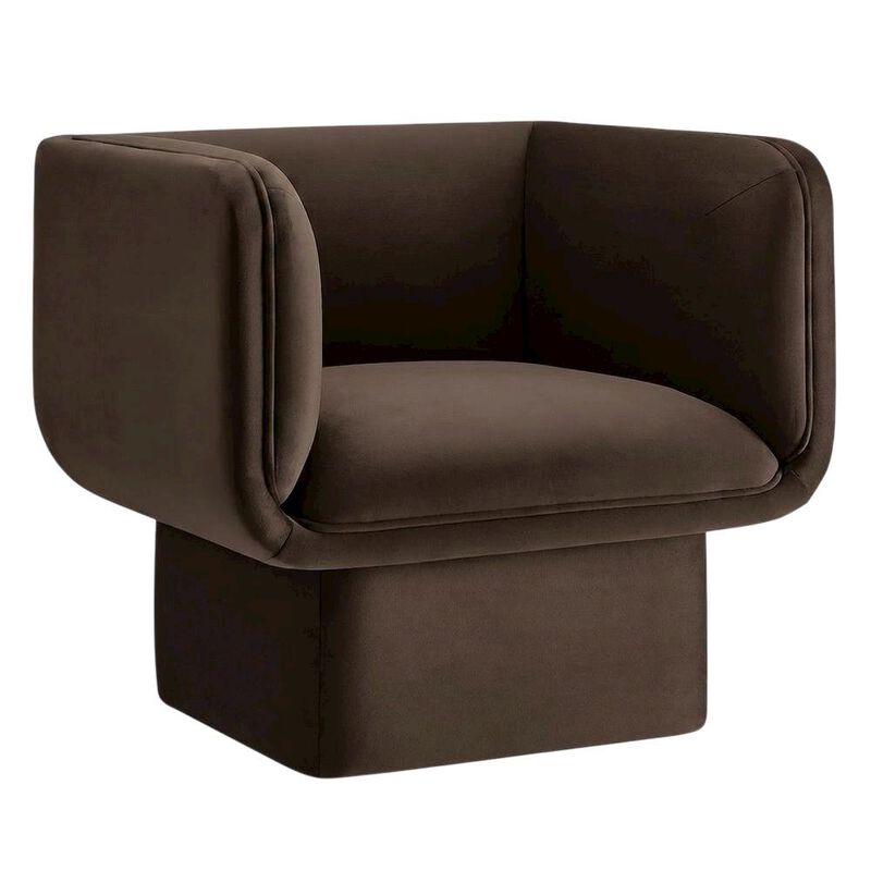 Performance Velvet Accent Chair with Padded Arms, Chocolate Brown image number 1