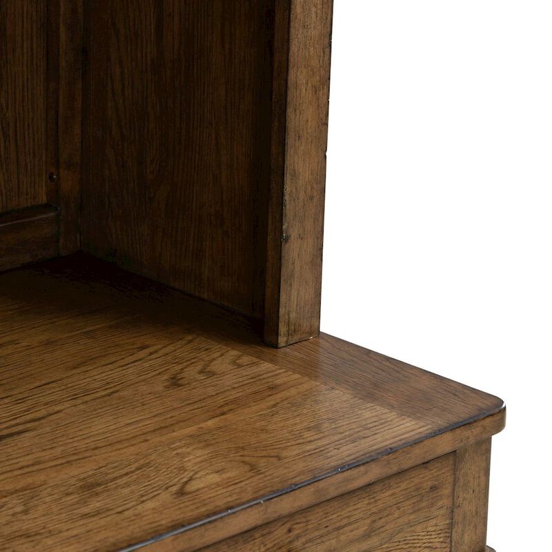 Liberty Furniture Credenza & Hutch with LED Light, Keyboard Tray - Amber Brown Oak Wood image number 4