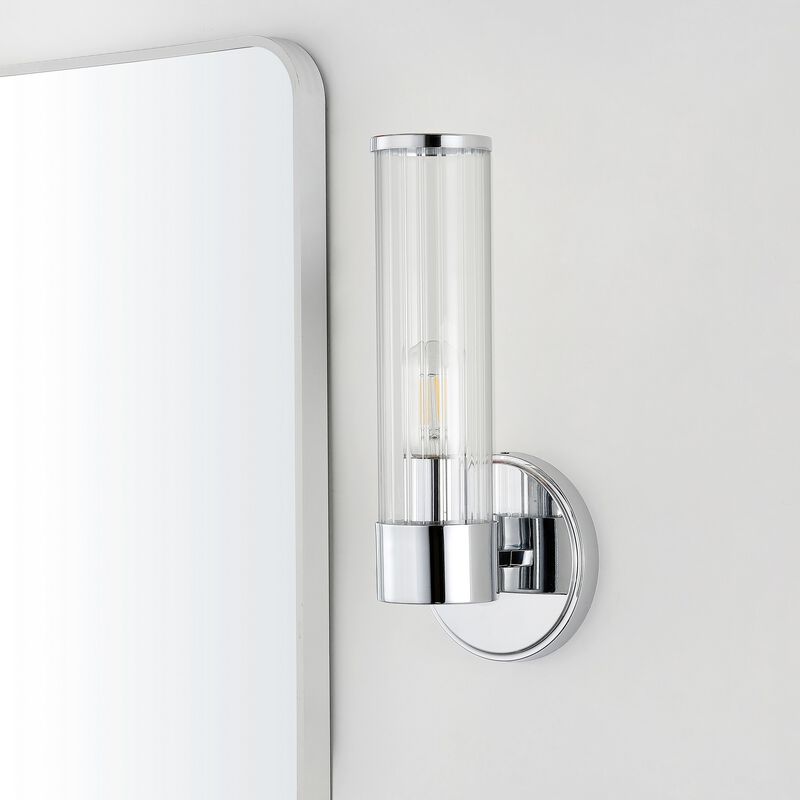 Cecil Tall Cylinder Ironstriped Glass Modern Mid Century LED Vanity