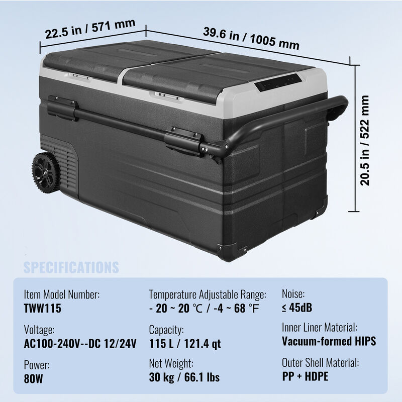 VEVOR Portable Car Refrigerator Freezer Compressor 115 L Dual Zone for Car Home image number 6