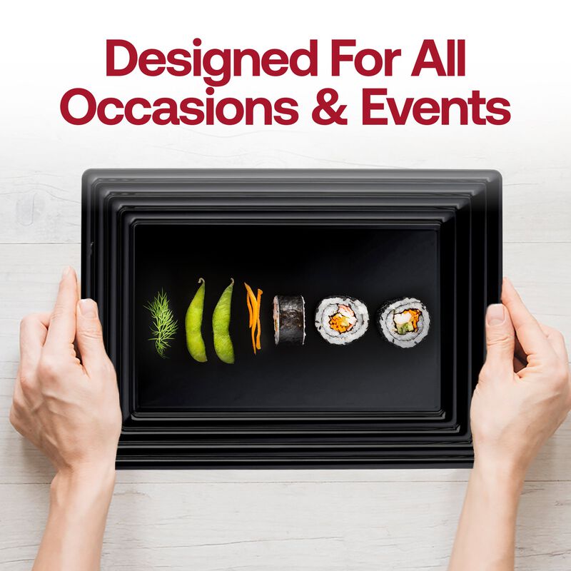 9" x 13" Black Rectangular with Groove Rim Plastic Serving Trays (24 Trays) image number 6