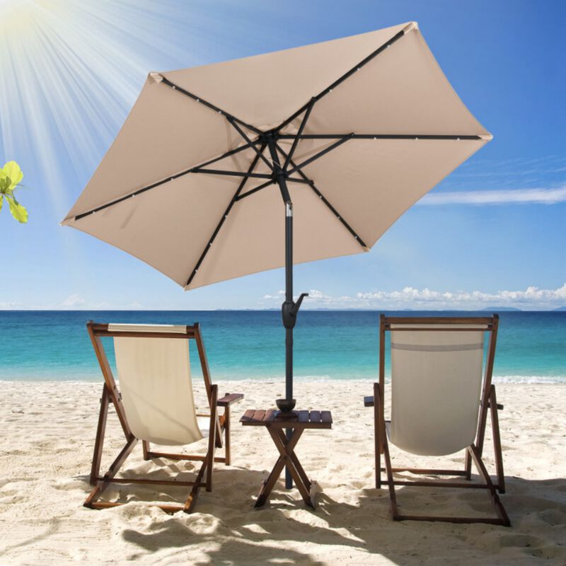 7.5 Feet Solar Powered Patio Umbrella with LED Lights and Crank Handle image number 1