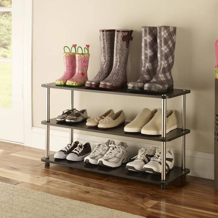 QuikFurn Espresso 3-Shelf Modern Shoe Rack - Holds up to 12 Pair of Shoes