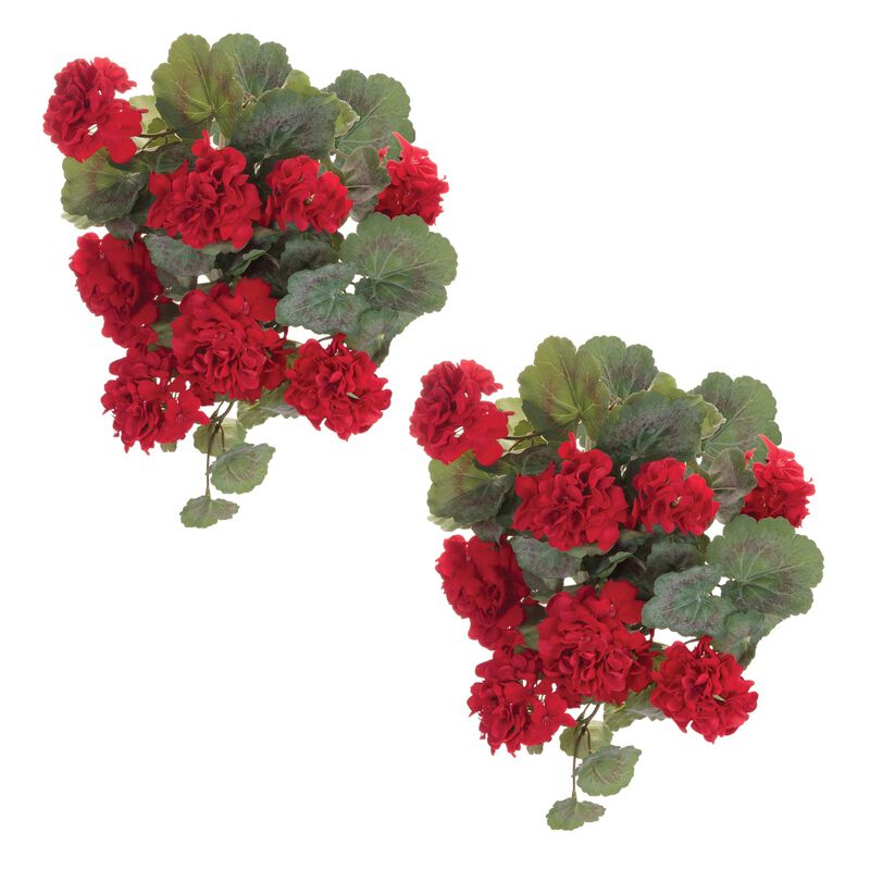 Set of 2 Hanging Geranium Floral Bushes for Porch, Balcony, or Indoor Planters
