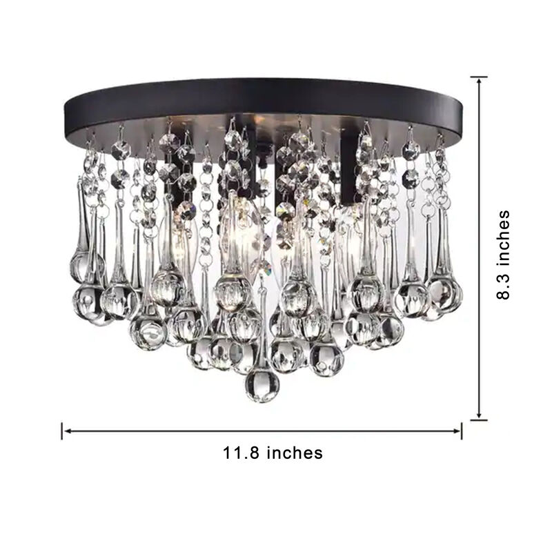Jessica 4-Light Black Flush Mount with Clear Crystal Drops image number 2