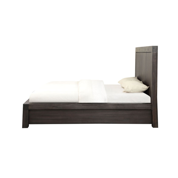 Adan California King Storage Bed, Panel Design, 2 Drawers, Gray Brown  - Benzara