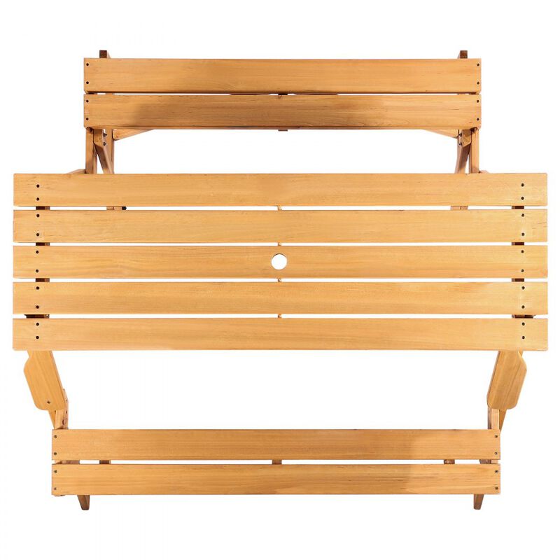 2-in-1 Wooden Picnic Table and Bench Set &ndash; Foldable Outdoor Table with Umbrella Hole