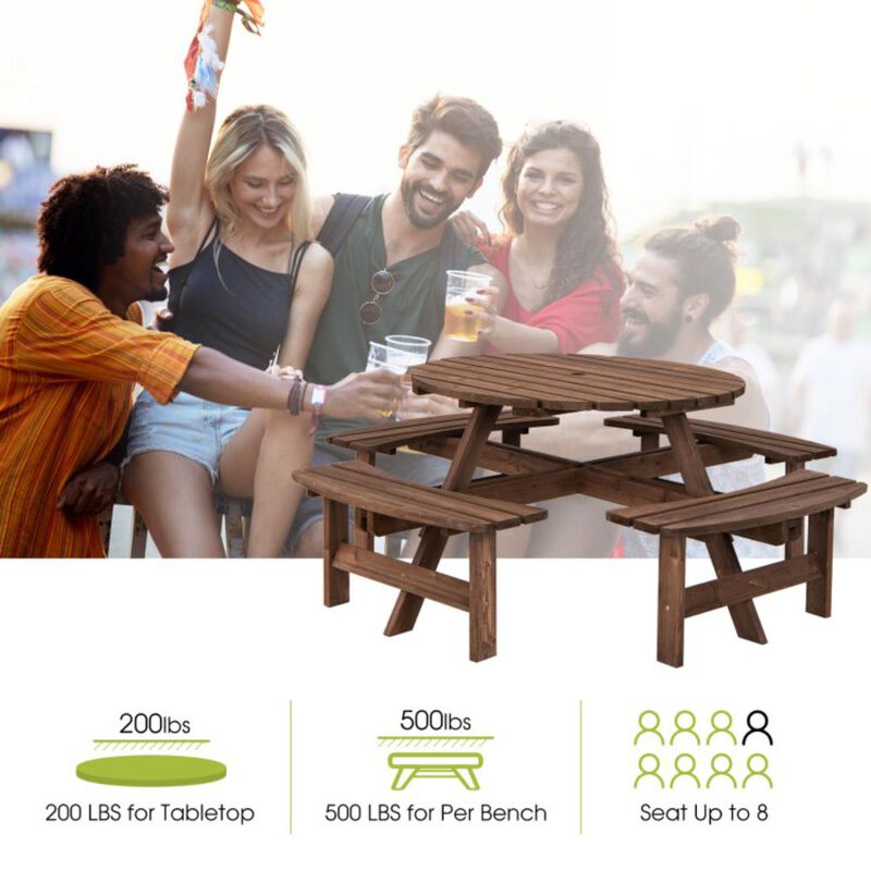 Hivvago Patio 8 Seat Wood Picnic Dining Seat Bench Set