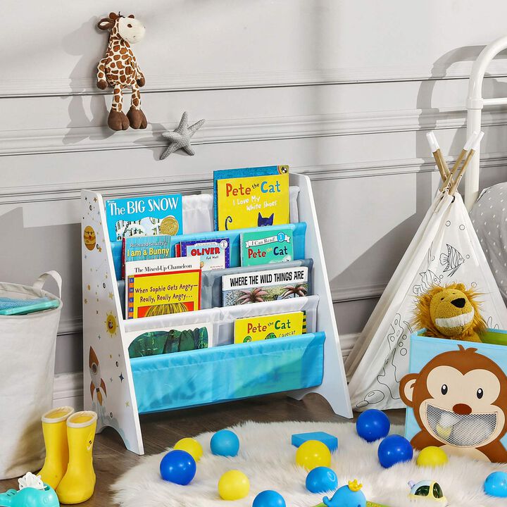 Kids’ Book Organizer Storage Shelf for Playroom, Children’s Room- Blue and Gray