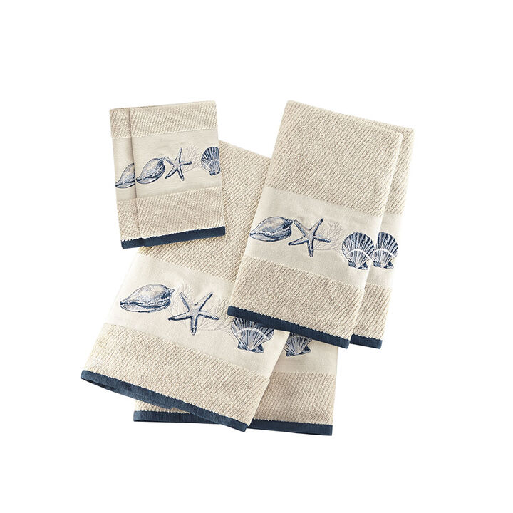 Gracie Mills Villanueva 6-Piece Coastal Breeze Embroidered Cotton Jacquard Towel Set