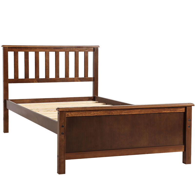 Whisen Twin Size Wood Platform Bed with Headboard, Footboard and Wood Slat Support - Walnut