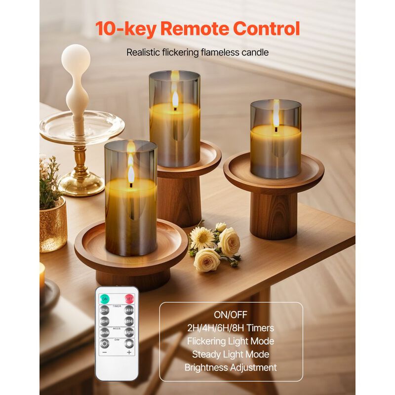 3-Pack Flameless LED Candles with Remote Control, Battery Operated