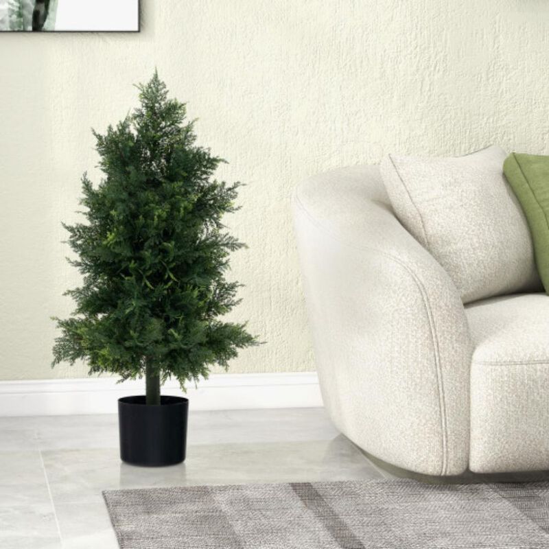 Artificial Cedar Topiary Tree in Plastic Nursery Pot &ndash; Perfect for Porch and Office Decor