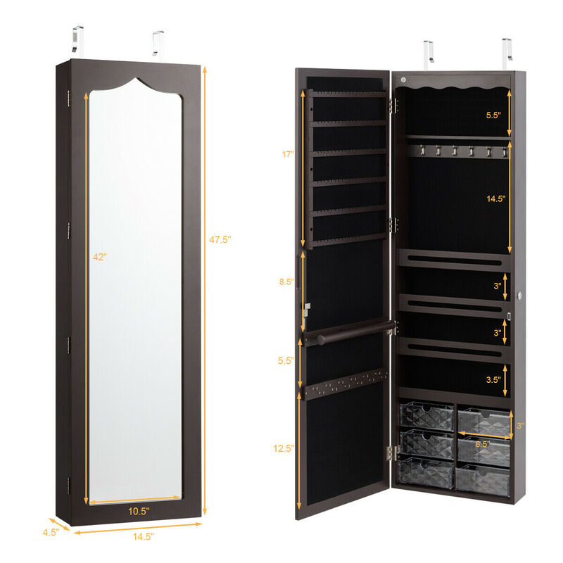 5 LEDs Jewelry Armoire Wall Mounted / Door Hanging Mirror