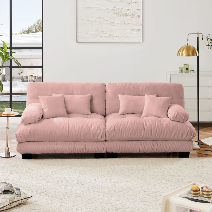 2-Seater Cloud Couch for Living Room, Chenille Fabric Sofa with 2 Lumbar & 2 Throw Pillows, High-Resilience Foam