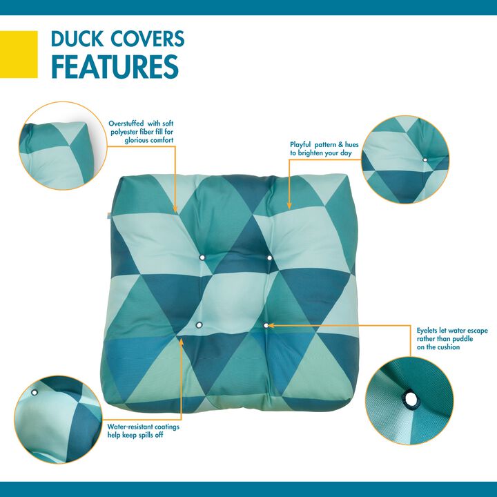 Duck Covers Water-Resistant Indoor/Outdoor Seat Cushions, 19 x 19 x 5 Inch, 2 Pack, Blue Lagoon Geo, Outdoor Chair Cushions, Patio Chair Cushions, Patio Cushions