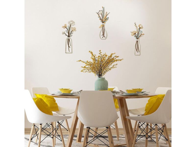 Metal Flower Wall Art Three Piece Rustic Decor for Living Room Bedroom image number 1