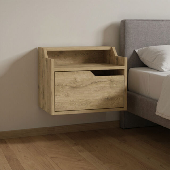 Wall-Mounted Faux Wood Nightstand with 1 Drawer &ndash; Floating Bedside Storage Table