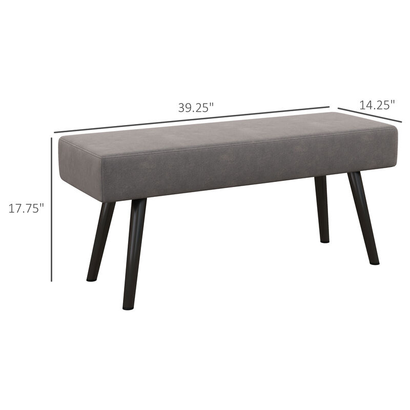 HOMCOM 39" End of Bed Bench, Velvet Upholstered Entryway Bench with Steel Legs, Bedroom Bench for Living Room, Dining Room, Hallway, Gray