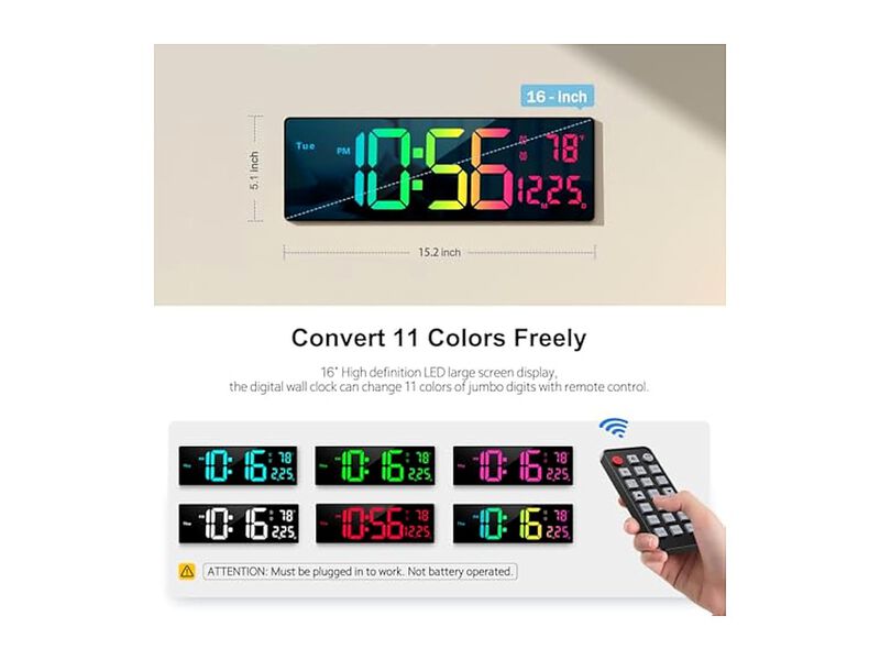 Digital Display RGB Colors Changing Wall Clock 16 Inch Glow In Dark image number 1