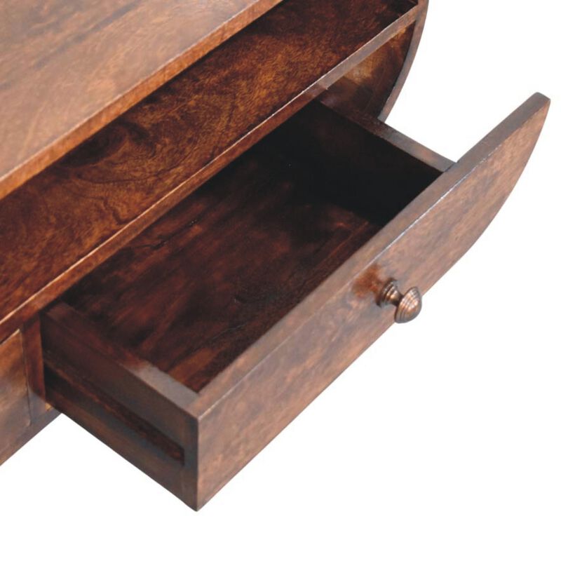 Artisan Furniture Solid Wood Walnut Curved Two Drawer and Shelf Media Unit, Brown image number 5