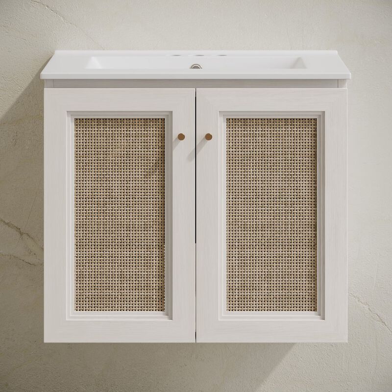 24" Wall-Mounted Bathroom Vanity in White Oak, Centerset Faucet Holes Vanity Top image number 2