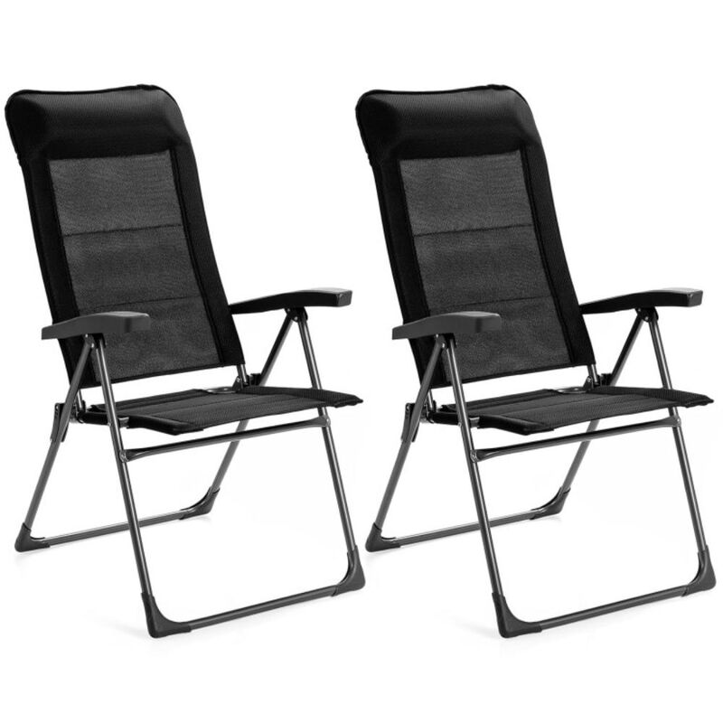 Hivvago 2 Pcs Portable Patio Folding Dining Chairs with Headrest Adjust for Camping