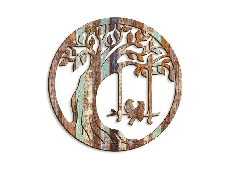 Wooden Tree Birds Wall Plaque Rustic Hanging Decor for Bathroom Living Room image number 0