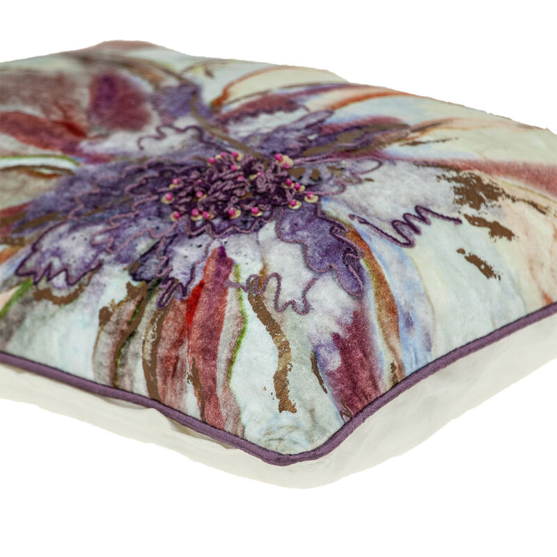 HomeRoots 14" X 20" Pink and Purple Floral Cotton Throw Pillow With Sequins image number 4
