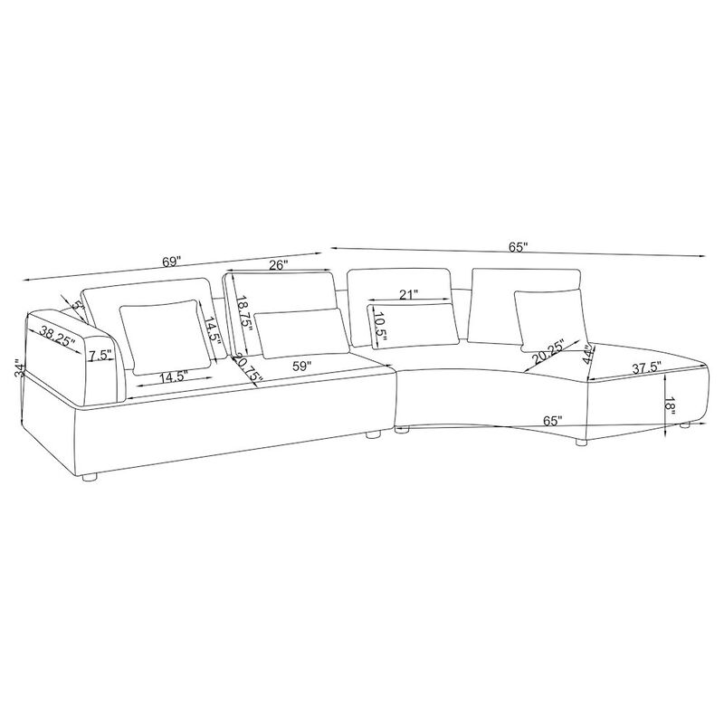 Coaster Co. of America Toscano 134-inch Upholstered Sectional Sofa Grey image number 1
