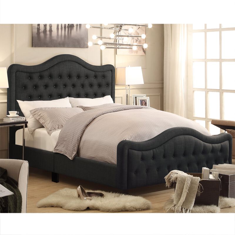 Upholstered Bed with Curved Headboard and Footboard Button Tufted Platform Bed Sturdy Solid Wood Frame
