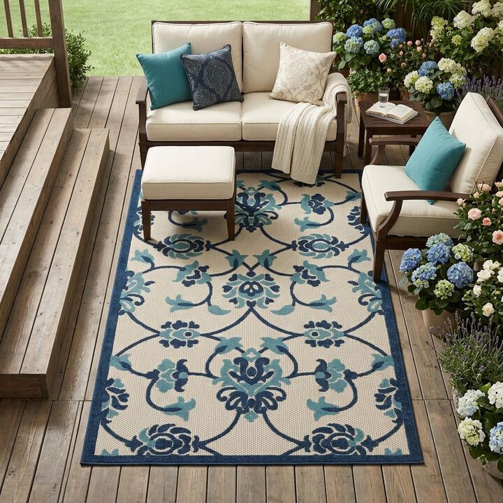 HomeRoots Floral Non Skid Indoor Outdoor Area Rug