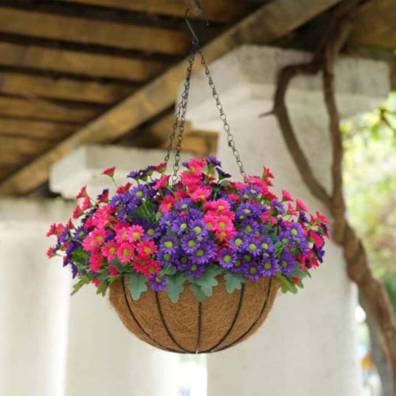 12 Bundle Purple Artificial Mum Flowers UV Resistant Outdoor Garden Porch Decor image number 3