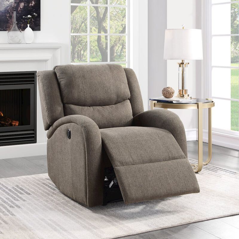 Lexicon Foxcroft Textured Fabric Power Reclining Chair in Brown